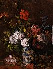 Famous Floral Paintings - Floral still life in a blue and white porcelain vase
